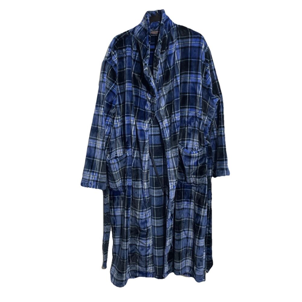 Roundtree & Yorke Men’s Navy Plush Robe One Size Soft Cozy Bath Lounge